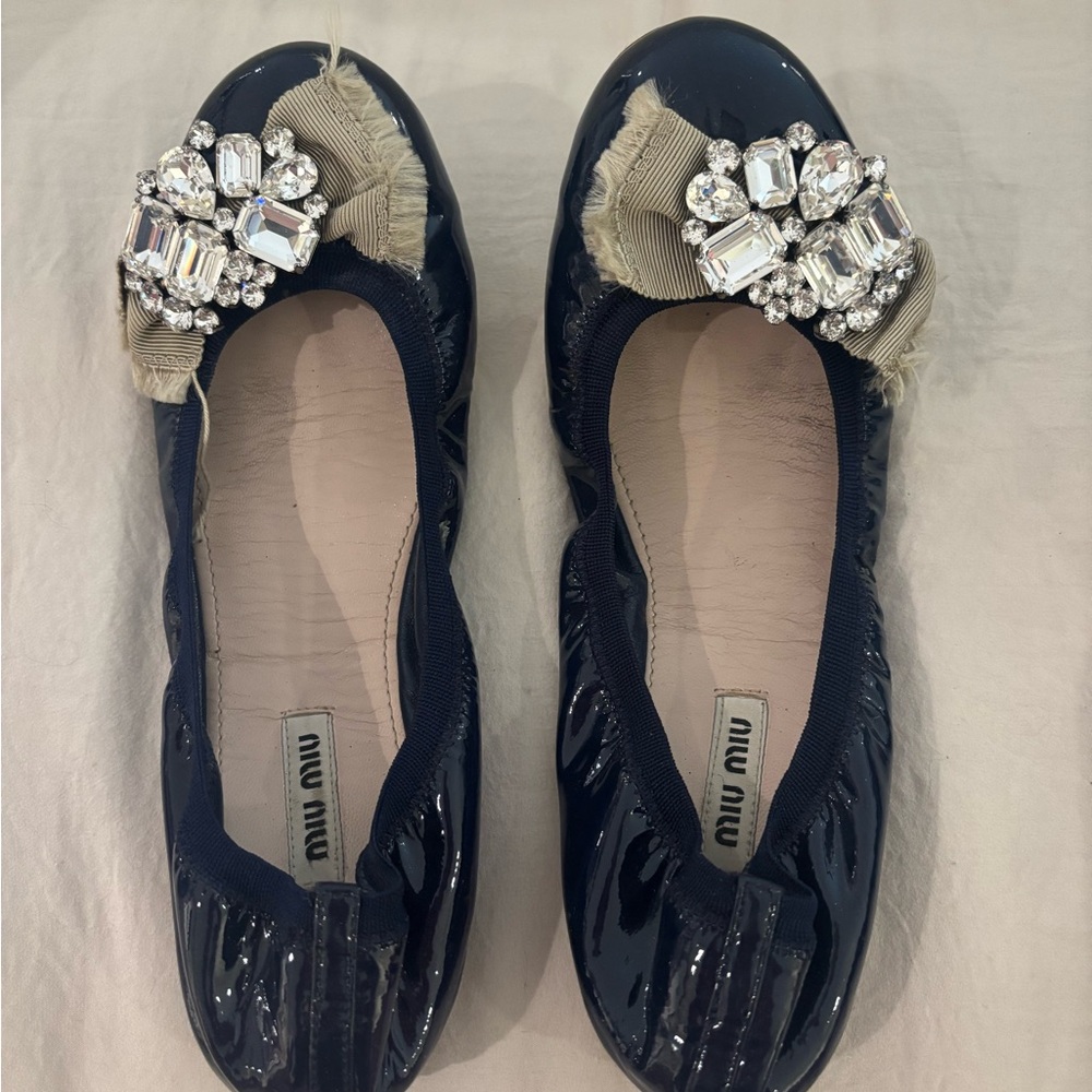 Miu Miu Dark Blue Patent Ballet Flats